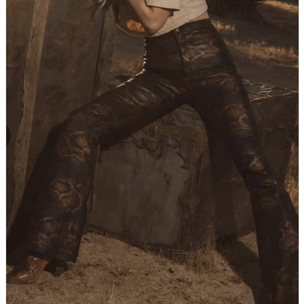 Willow Boutique XL Brown Snake Print Flare Pants High Rise Stretch Bell Bottom - Picture 2 of 10